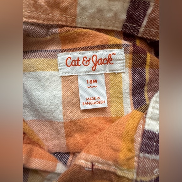 Cat & Jack Plaid Button Down Shirt 18M Orange Fall Flannel Toddler Boy - Picture 2 of 3